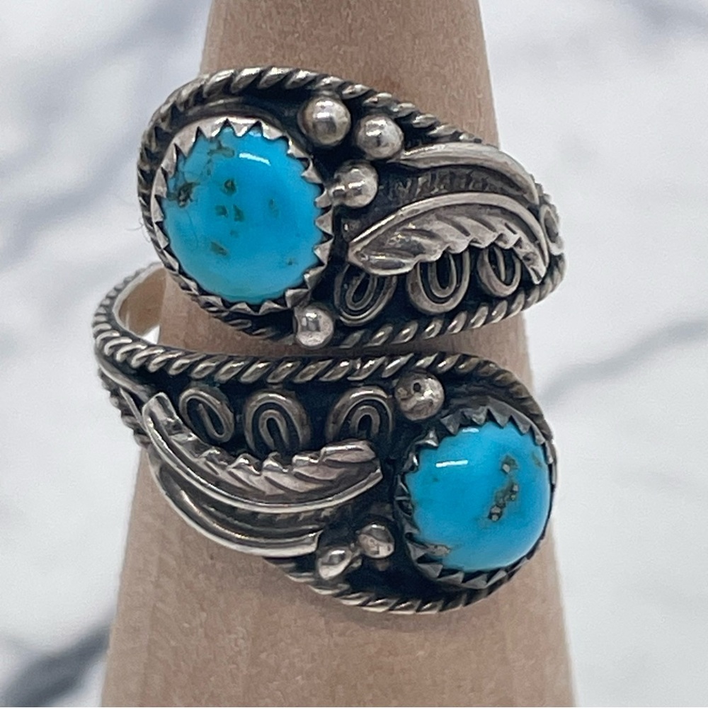 EY Sterling Turquoise Wrap Around Ring Size 7 Sterling Silver